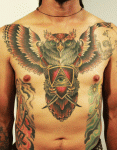 mark-lonsdale-tattoo-bondi-sydney-owl-chest-piece-shield-swords-all-seeing-eye